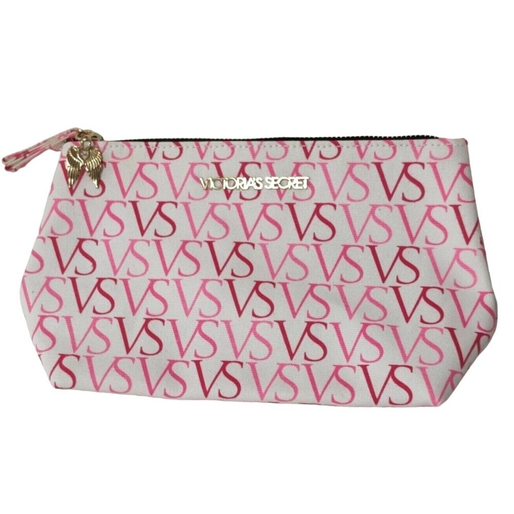 Victorias Secret Pink Initial Logo Makeup Bag Zipper Closure HandBag 10.5" x 6" - Picture 1 of 4